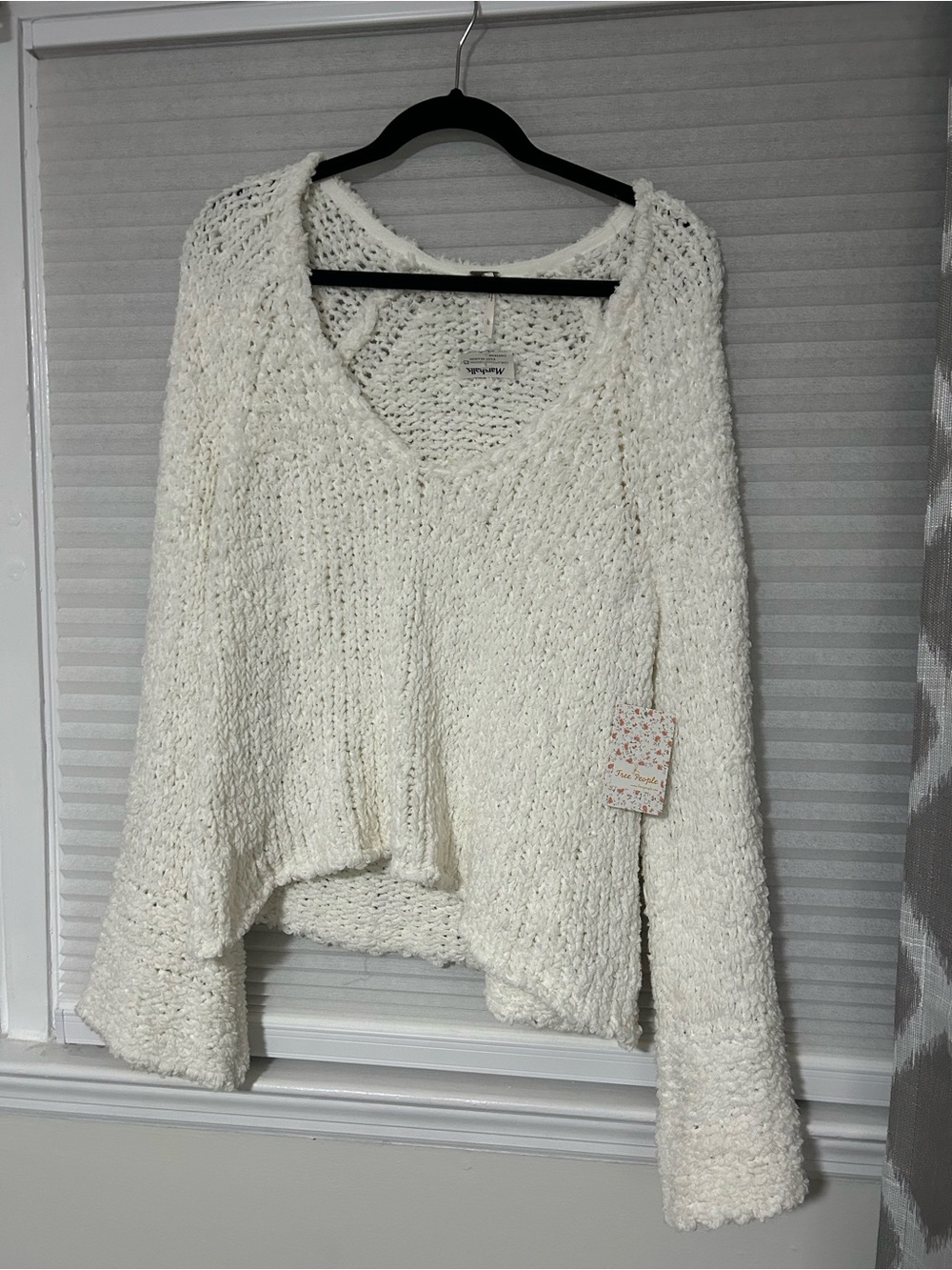 Free People Cozy V-Neck Open Knit Women's Sweater - White